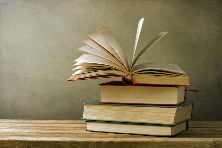 stack of books on a table
