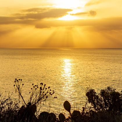 Sun setting over pacific ocean