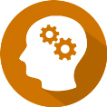Icon for education of human head with brain symbolized by gears turning